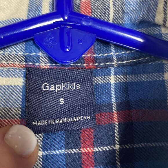 Gap Kids Blue & Red Plaid Button Down Long Sleeve Shirt Size Small - Picture 3 of 5
